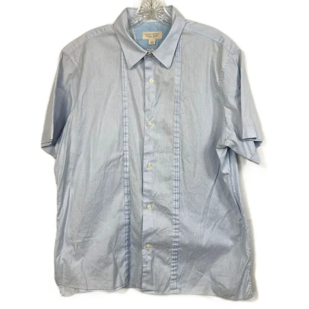 Banana Republic Shirt Mens Sz L Classic‎ Fit Blue Stripe Button Short Sleeve